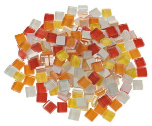 Mosaico Softglas, ca. 1 x 1 cm, mix giallo/rosso